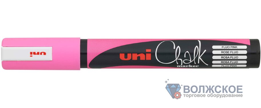 Маркер меловой Uni Chalk 5M 1,8-2,5мм, розовый флуоресцентный
